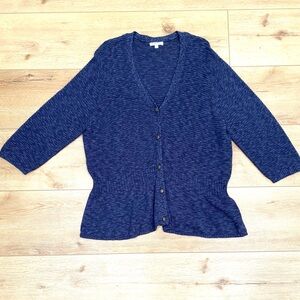 NorthStyle Slub Peplum Deep Blue Cardigan Women's Size 2X Button Down Cozy